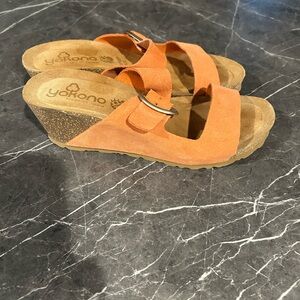 Yokono Orange Suede Wedge Sandals